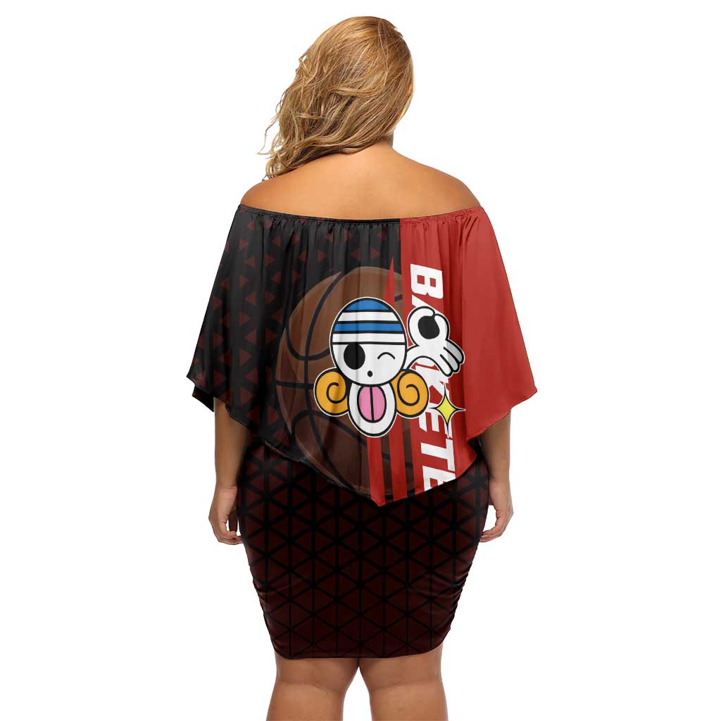 Nami One Piece Basketball Theme Red and Black Design Family Matching Off Shoulder Short Dress and Hawaiian Shirt with Action Pose and Straw Hat Logo