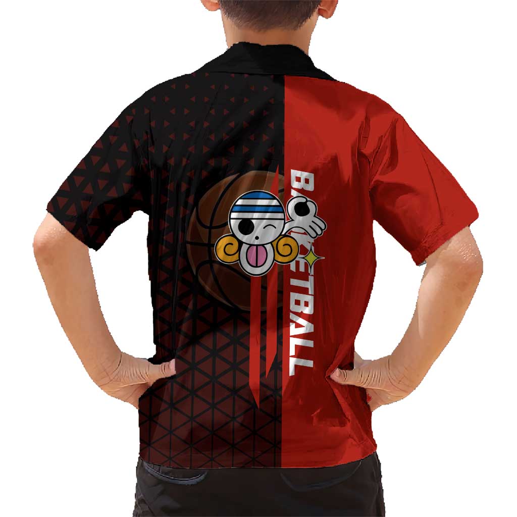 Nami One Piece Basketball Theme Red and Black Design Family Matching Puletasi and Hawaiian Shirt with Action Pose and Straw Hat Logo