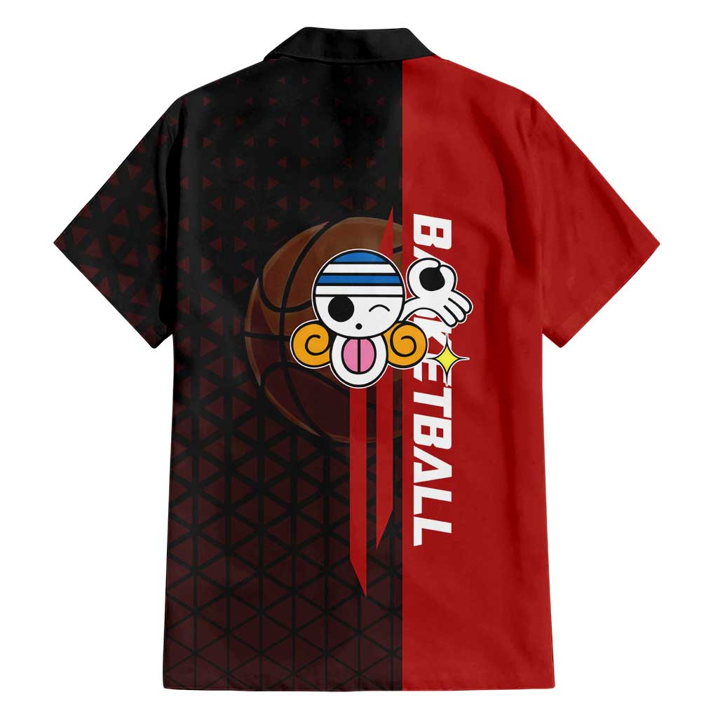 Nami One Piece Basketball Theme Red and Black Design Family Matching Puletasi and Hawaiian Shirt with Action Pose and Straw Hat Logo