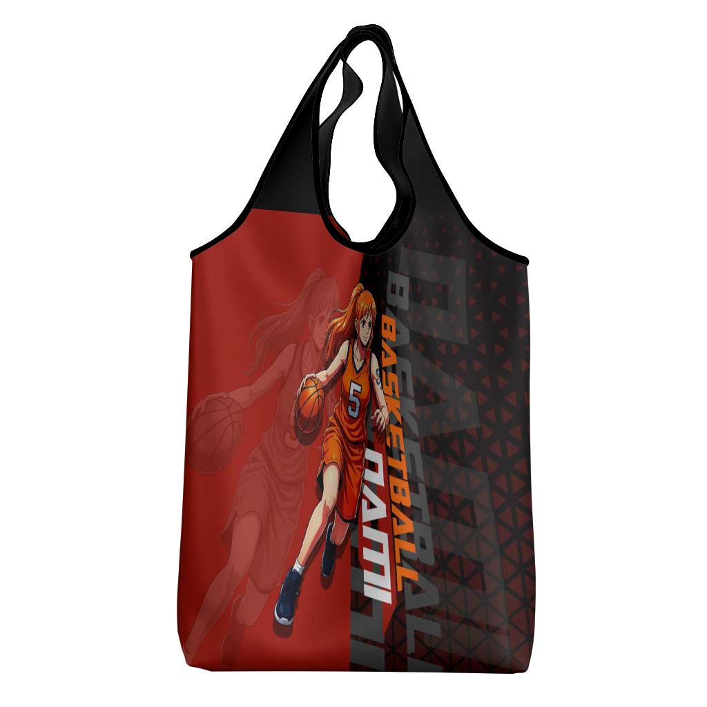 Nami One Piece Basketball Theme Red and Black Design Grocery Bag with Action Pose and Straw Hat Logo - The Mazicc