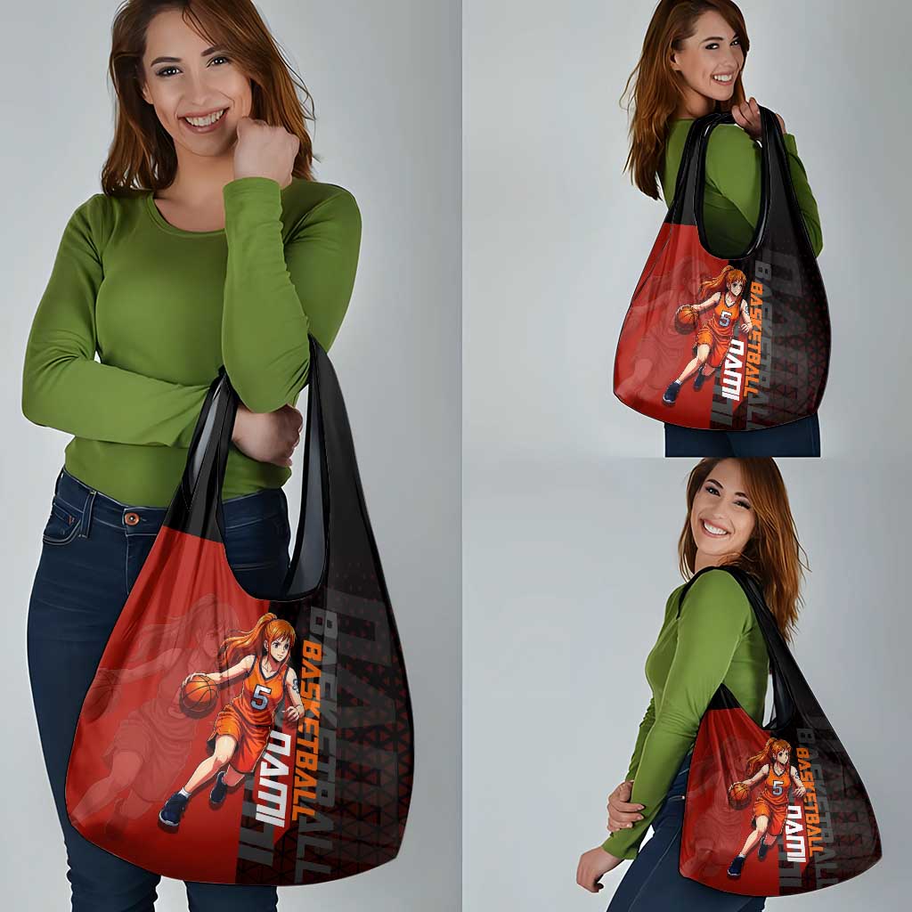 Nami One Piece Basketball Theme Red and Black Design Grocery Bag with Action Pose and Straw Hat Logo - The Mazicc