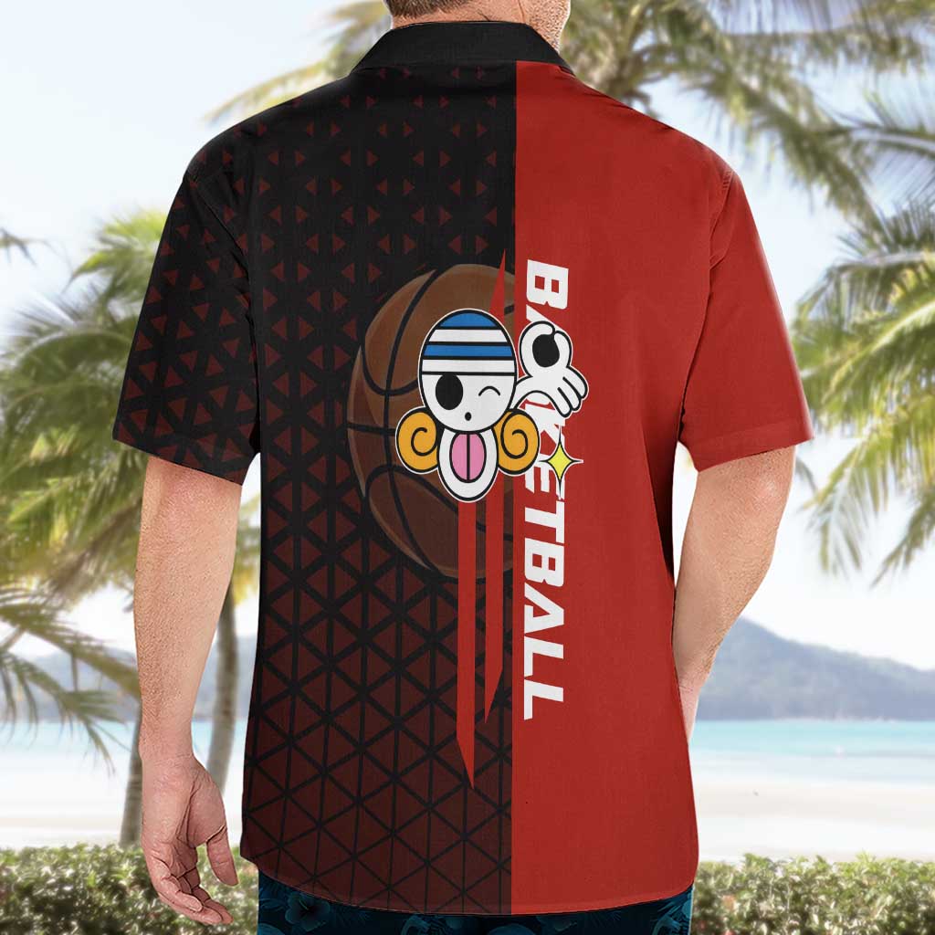 Nami One Piece Basketball Theme Red and Black Design Hawaiian Shirt with Action Pose and Straw Hat Logo - The Mazicc