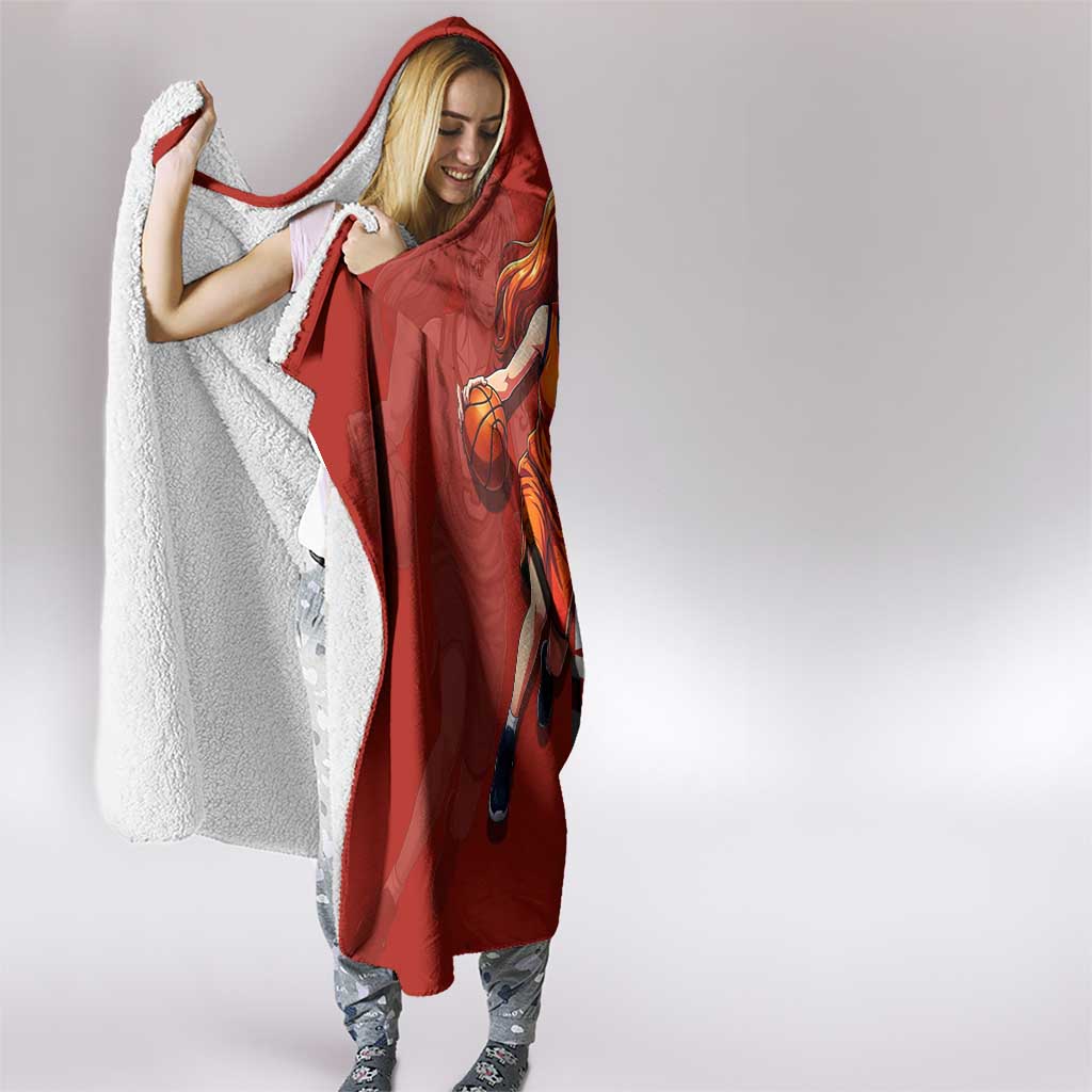 Nami One Piece Basketball Theme Red and Black Design Hooded Blanket with Action Pose and Straw Hat Logo - The Mazicc