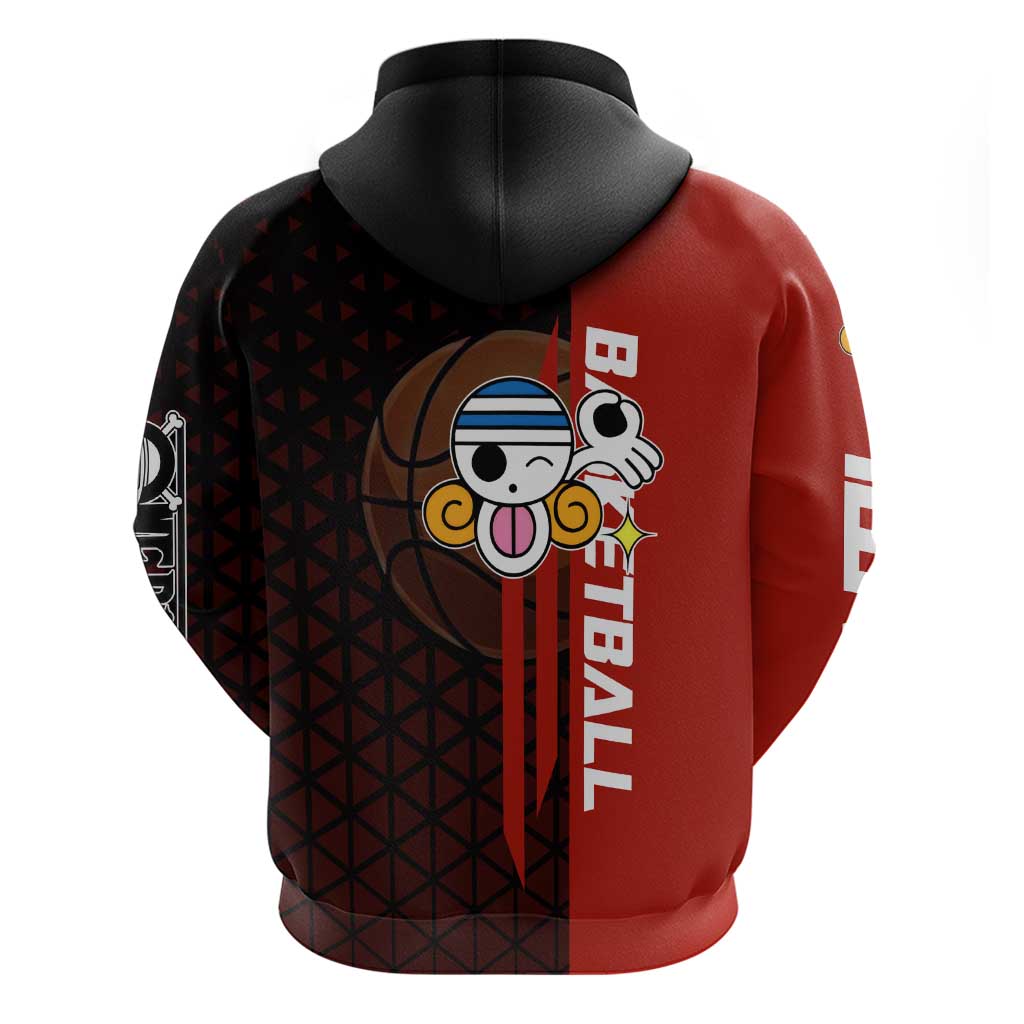 Nami One Piece Basketball Theme Red and Black Design Hoodie with Action Pose and Straw Hat Logo - The Mazicc