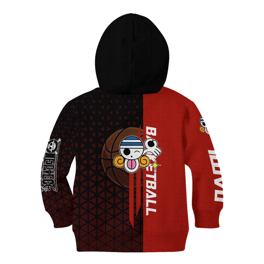 Nami One Piece Basketball Theme Red and Black Design Kid Hoodie with Action Pose and Straw Hat Logo - The Mazicc