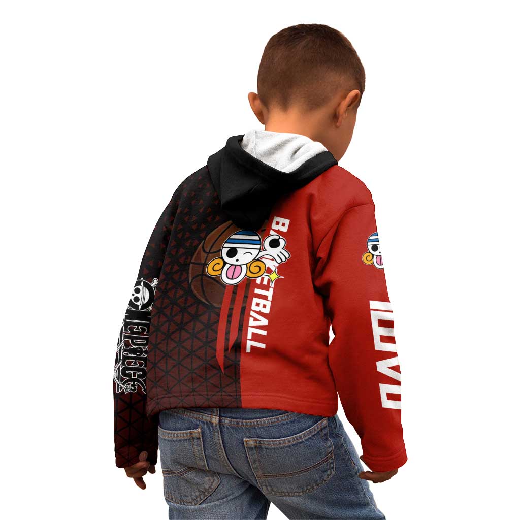 Nami One Piece Basketball Theme Red and Black Design Kid Hoodie with Action Pose and Straw Hat Logo - The Mazicc
