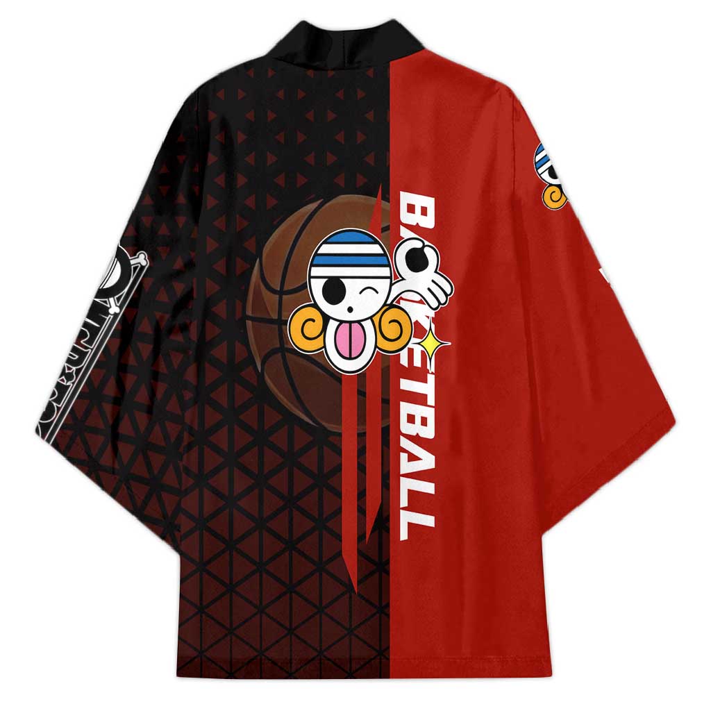 Nami One Piece Basketball Theme Red and Black Design Kimono with Action Pose and Straw Hat Logo - The Mazicc