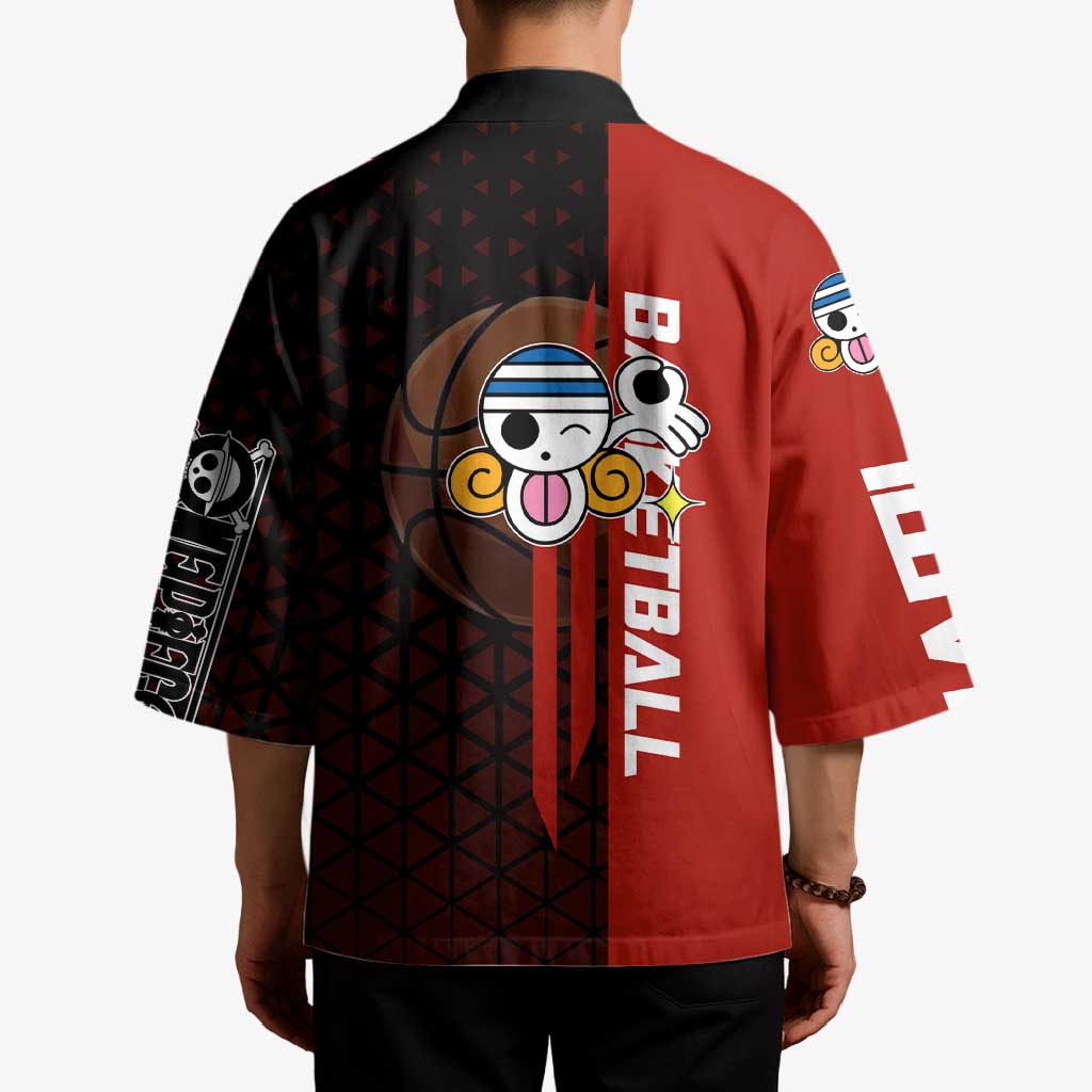 Nami One Piece Basketball Theme Red and Black Design Kimono with Action Pose and Straw Hat Logo - The Mazicc