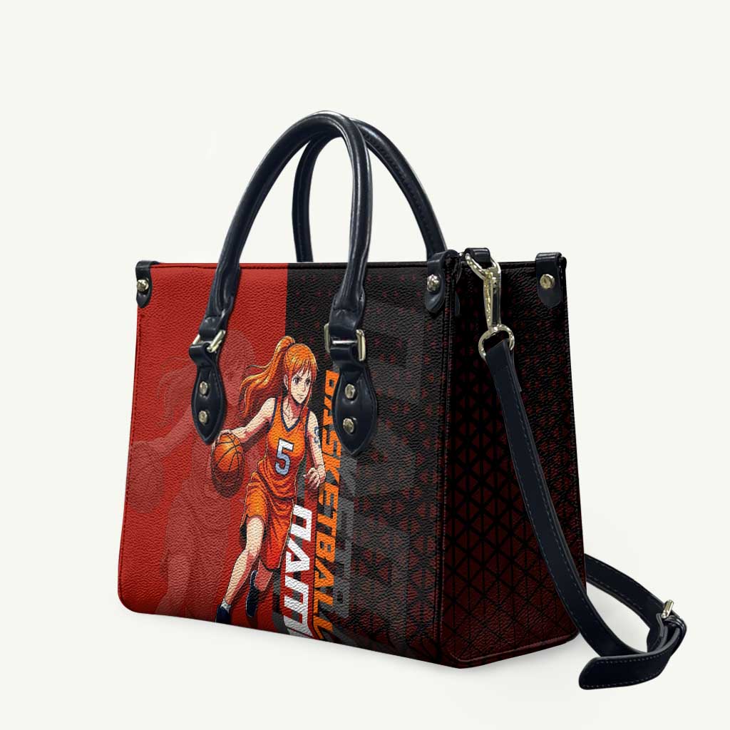 Nami One Piece Basketball Theme Red and Black Design Leather Bag with Action Pose and Straw Hat Logo - The Mazicc