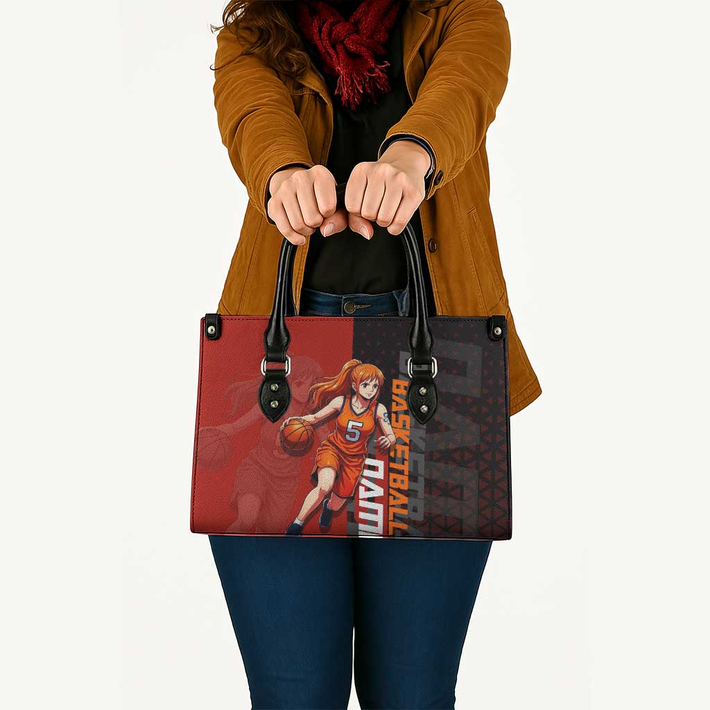 Nami One Piece Basketball Theme Red and Black Design Leather Bag with Action Pose and Straw Hat Logo - The Mazicc