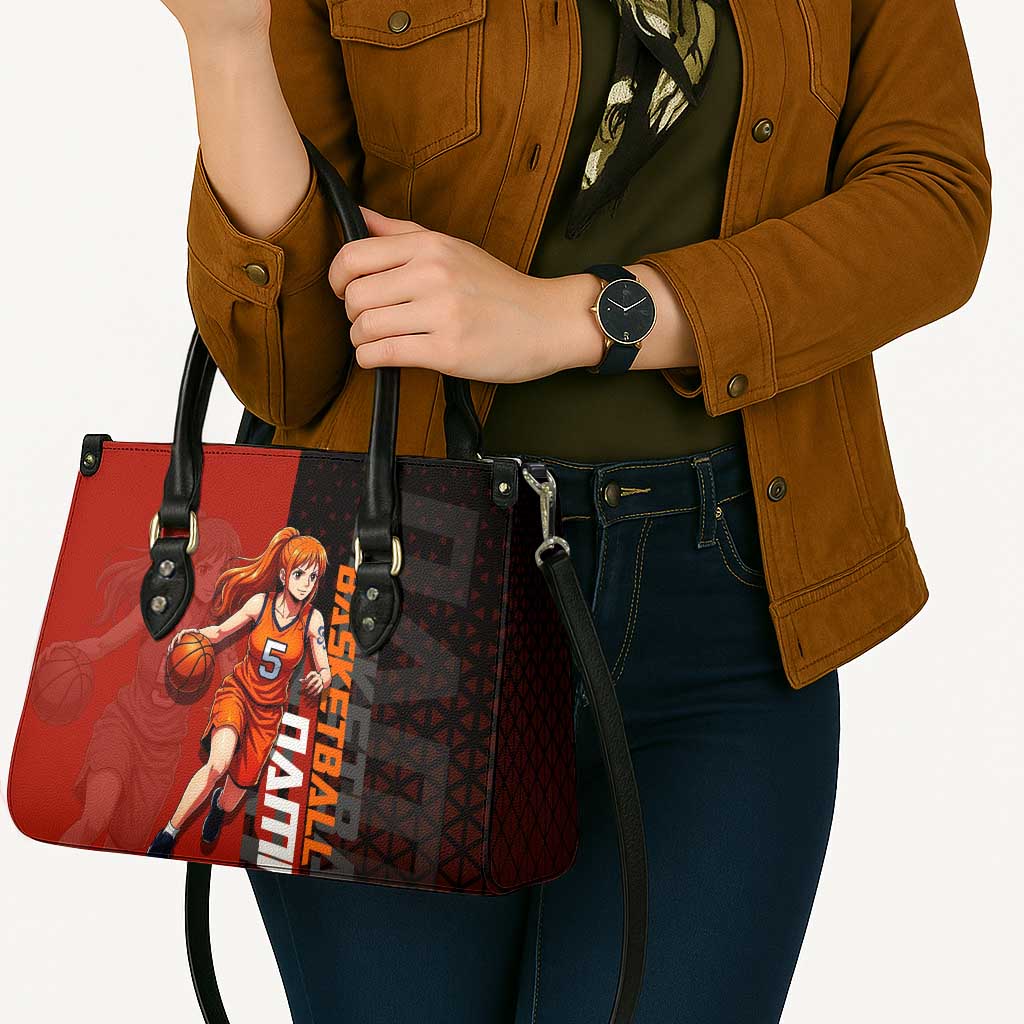 Nami One Piece Basketball Theme Red and Black Design Leather Bag with Action Pose and Straw Hat Logo - The Mazicc