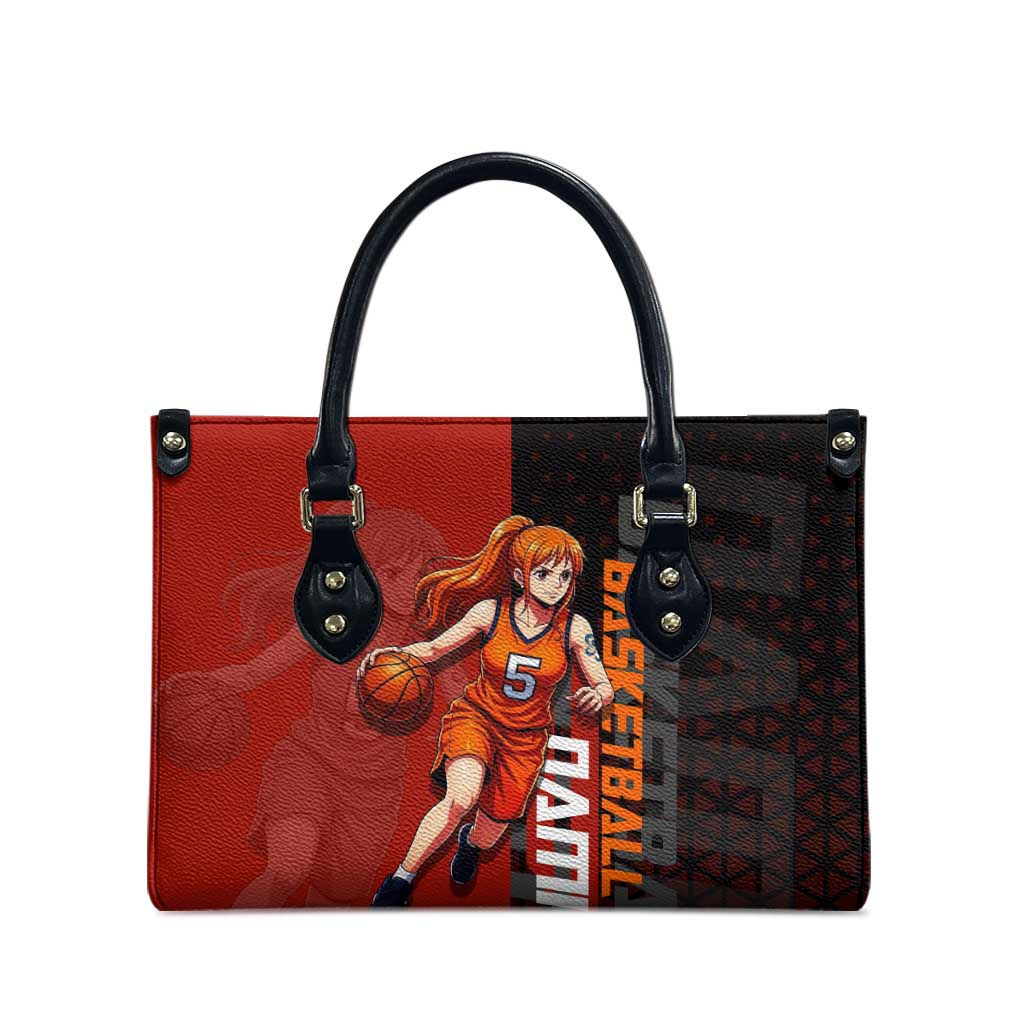 Nami One Piece Basketball Theme Red and Black Design Leather Bag with Action Pose and Straw Hat Logo - The Mazicc