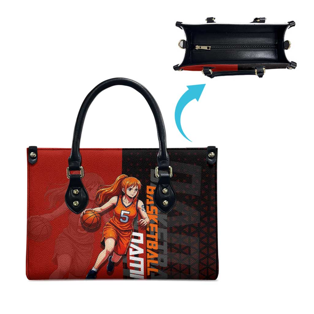 Nami One Piece Basketball Theme Red and Black Design Leather Bag with Action Pose and Straw Hat Logo - The Mazicc