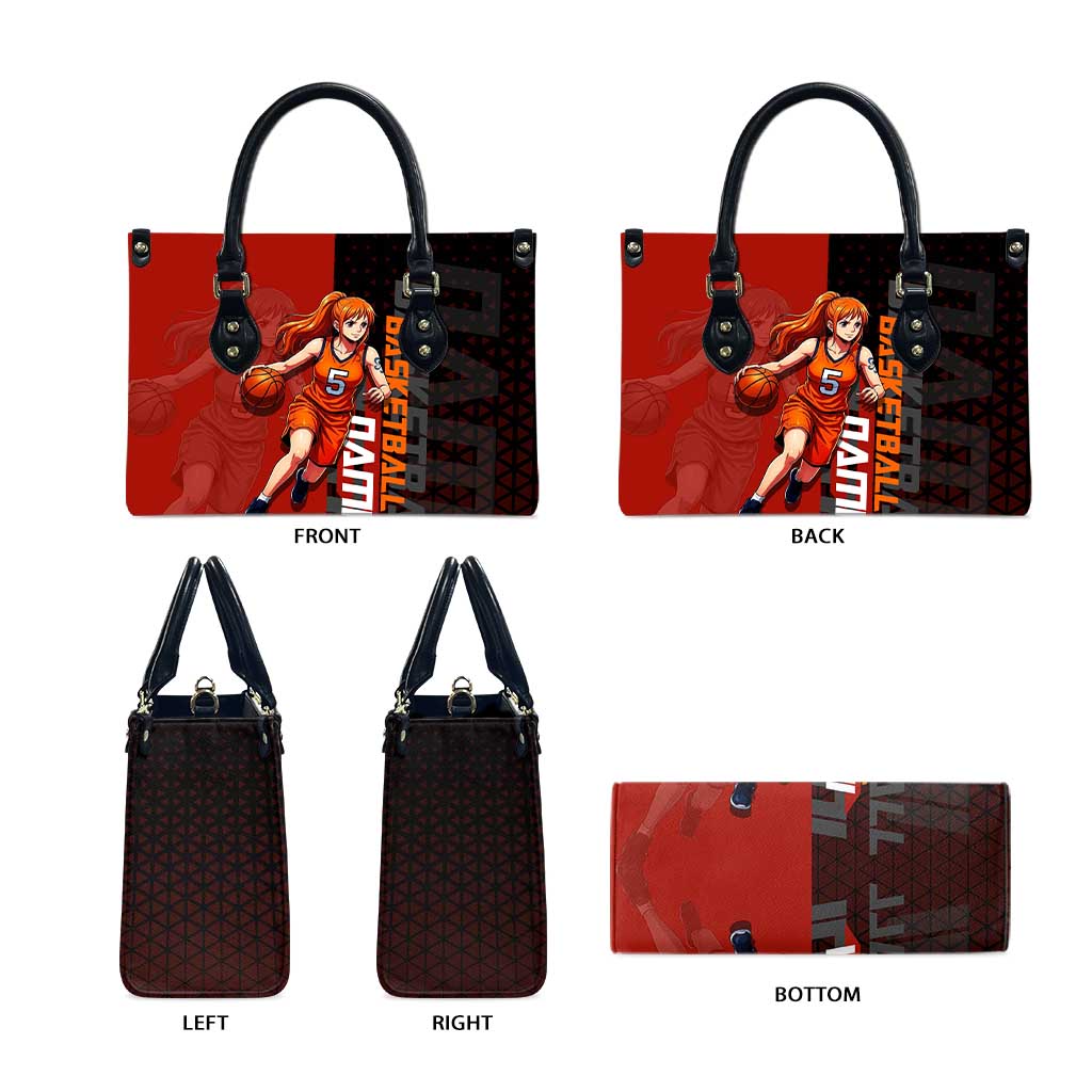 Nami One Piece Basketball Theme Red and Black Design Leather Bag with Action Pose and Straw Hat Logo - The Mazicc