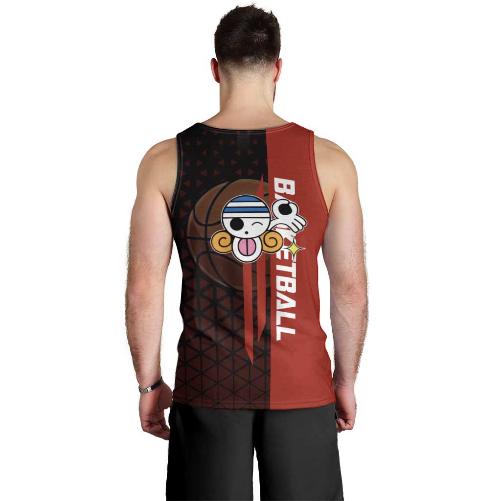 Nami One Piece Basketball Theme Red and Black Design Men Tank Top with Action Pose and Straw Hat Logo - The Mazicc