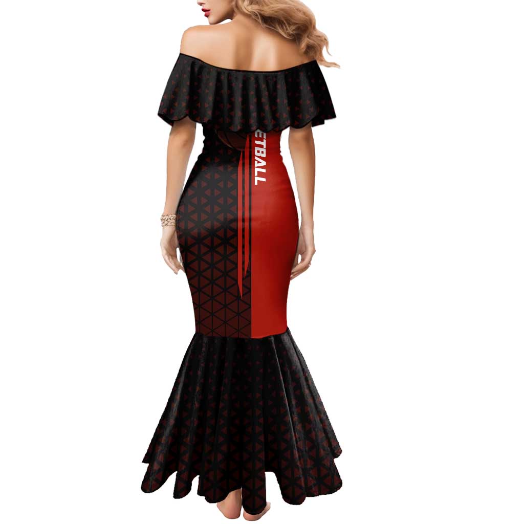 Nami One Piece Basketball Theme Red and Black Design Mermaid Dress with Action Pose and Straw Hat Logo - The Mazicc
