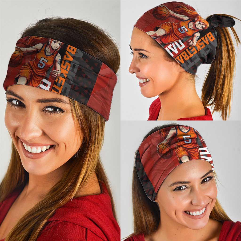 Nami One Piece Basketball Theme Red and Black Design Neck Gaiter with Action Pose and Straw Hat Logo - The Mazicc