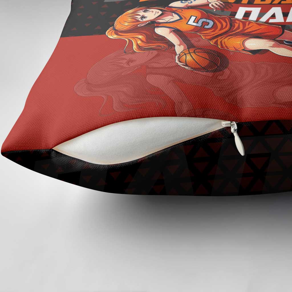 Nami One Piece Basketball Theme Red and Black Design Pillow Cover with Action Pose and Straw Hat Logo - The Mazicc