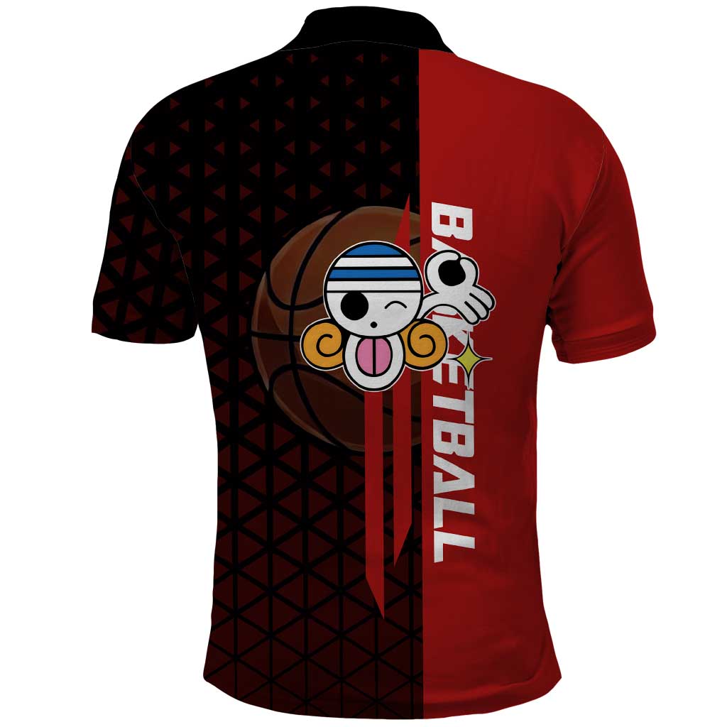 Nami One Piece Basketball Theme Red and Black Design Polo Shirt with Action Pose and Straw Hat Logo - The Mazicc