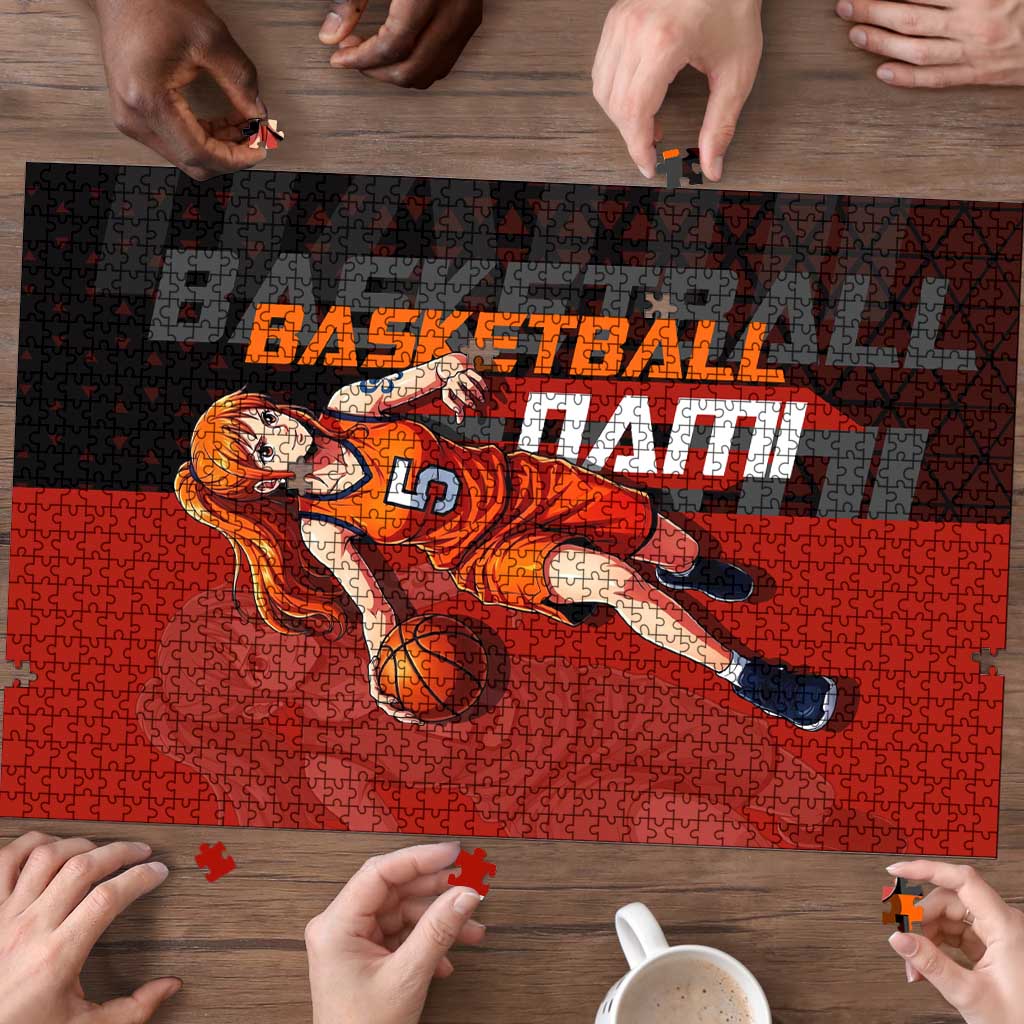 Nami One Piece Basketball Theme Red and Black Design Puzzle with Action Pose and Straw Hat Logo - The Mazicc
