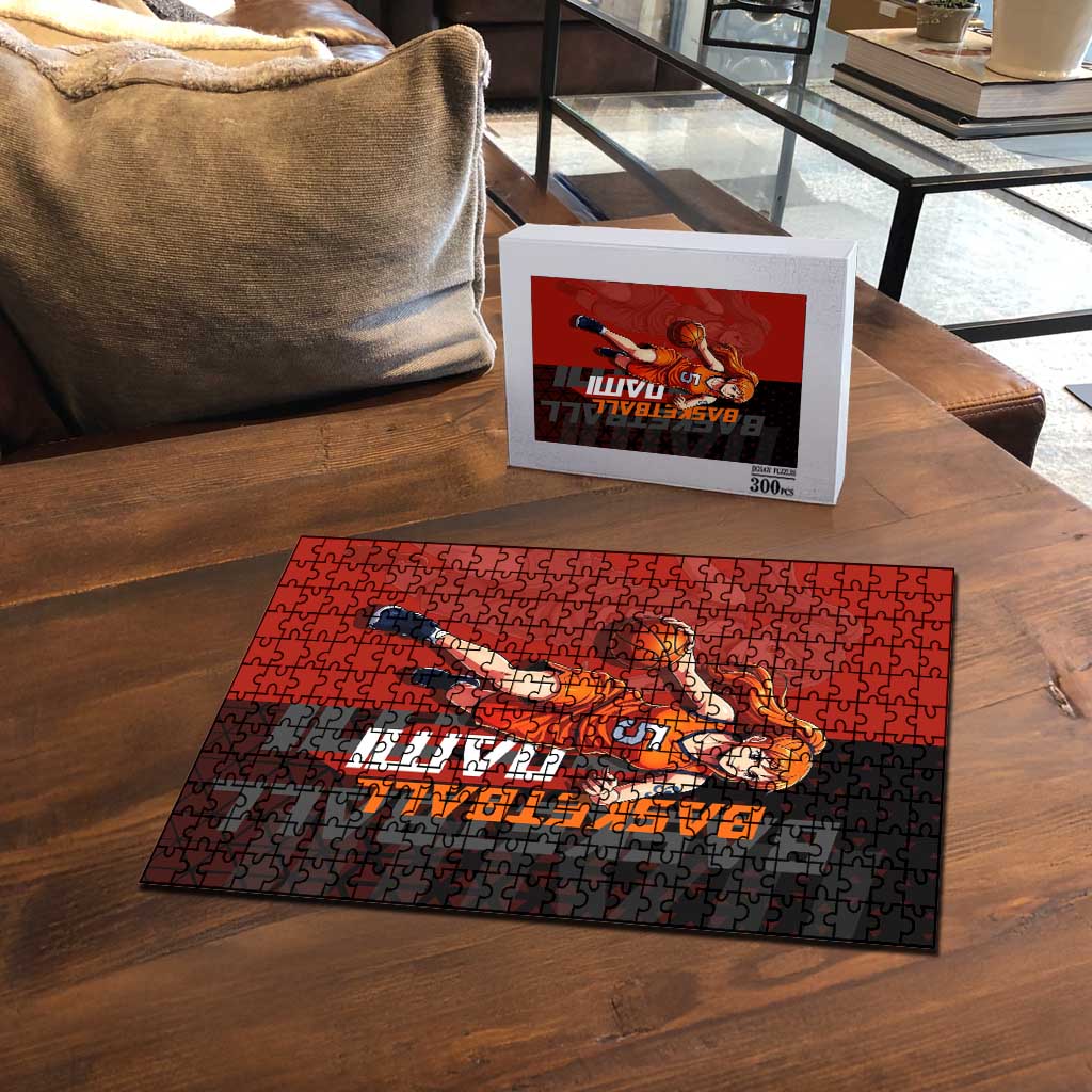 Nami One Piece Basketball Theme Red and Black Design Puzzle with Action Pose and Straw Hat Logo - The Mazicc