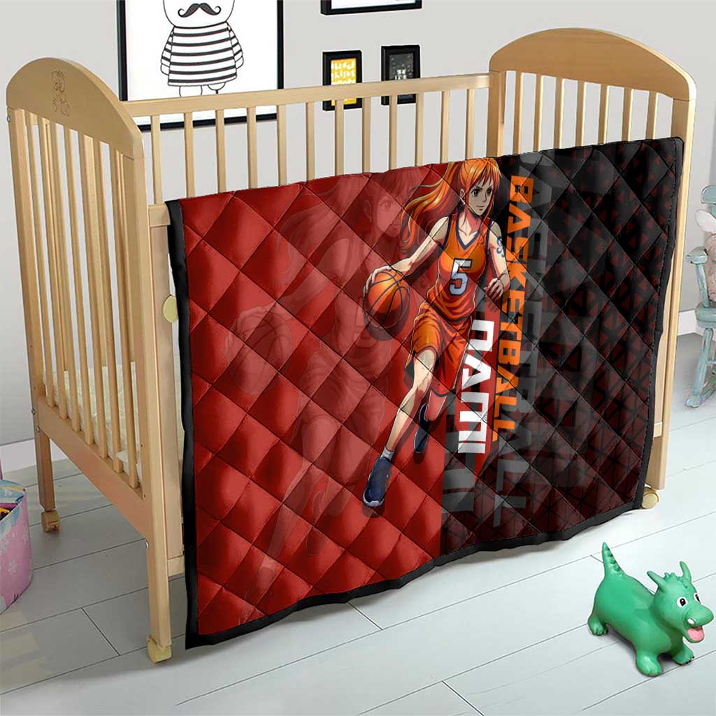 Nami One Piece Basketball Theme Red and Black Design Quilt with Action Pose and Straw Hat Logo - The Mazicc