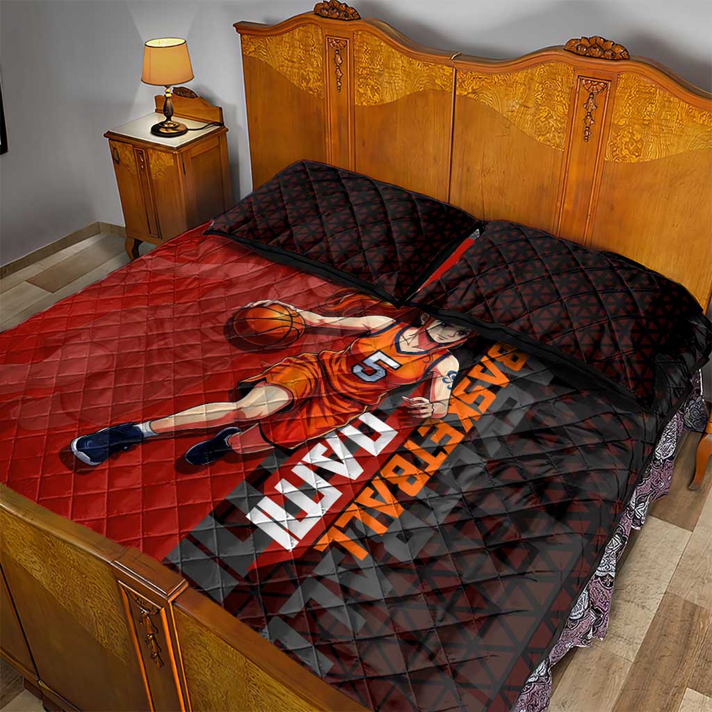Nami One Piece Basketball Theme Red and Black Design Quilt Bed Set with Action Pose and Straw Hat Logo - The Mazicc