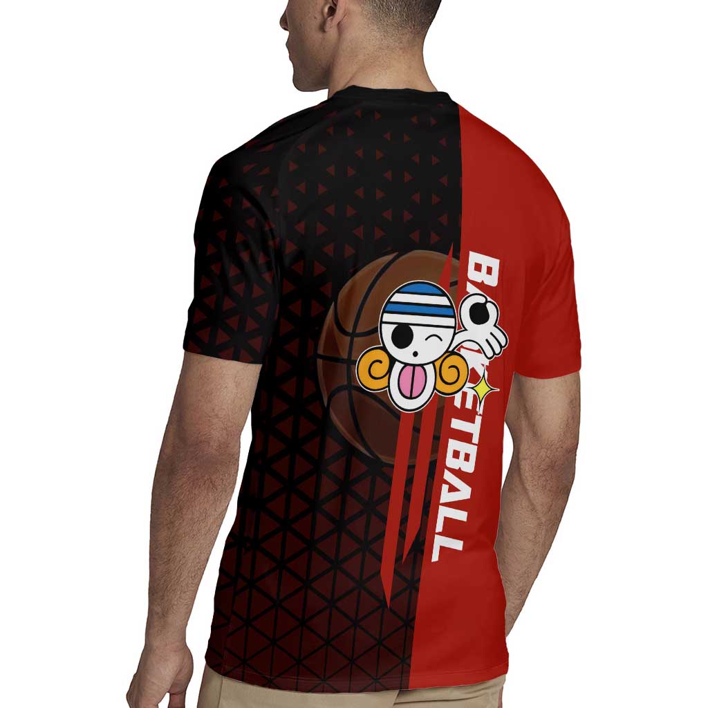 Nami One Piece Basketball Theme Red and Black Design Rugby Jersey with Action Pose and Straw Hat Logo - The Mazicc