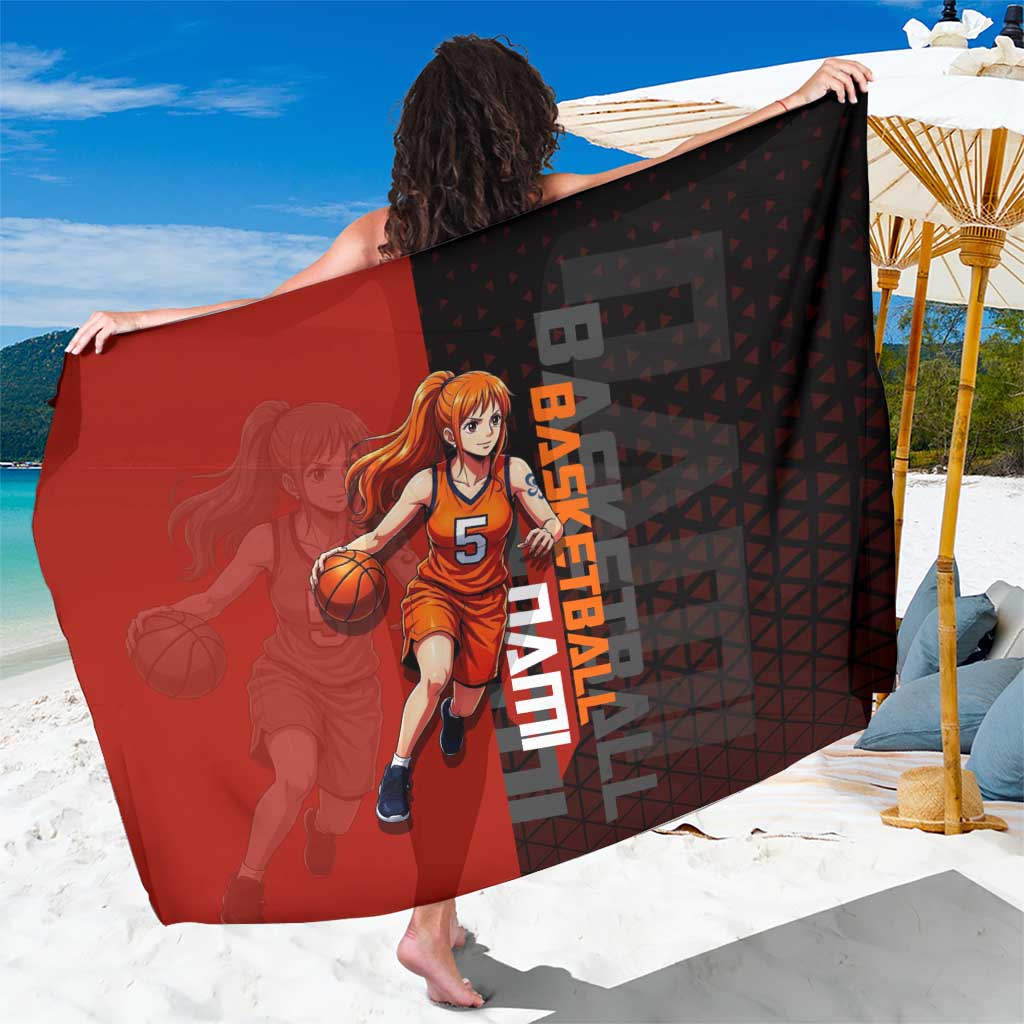 Nami One Piece Basketball Theme Red and Black Design Sarong with Action Pose and Straw Hat Logo - The Mazicc
