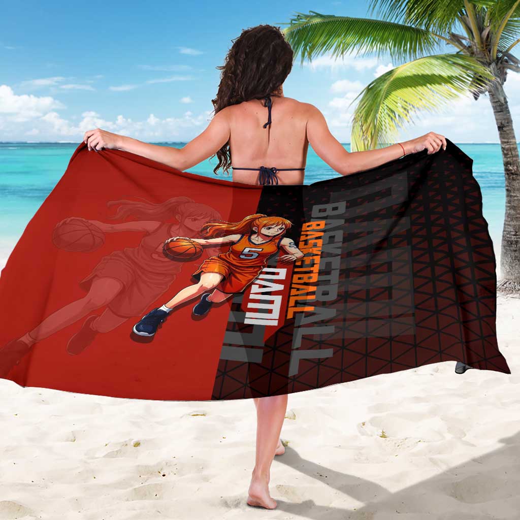 Nami One Piece Basketball Theme Red and Black Design Sarong with Action Pose and Straw Hat Logo - The Mazicc