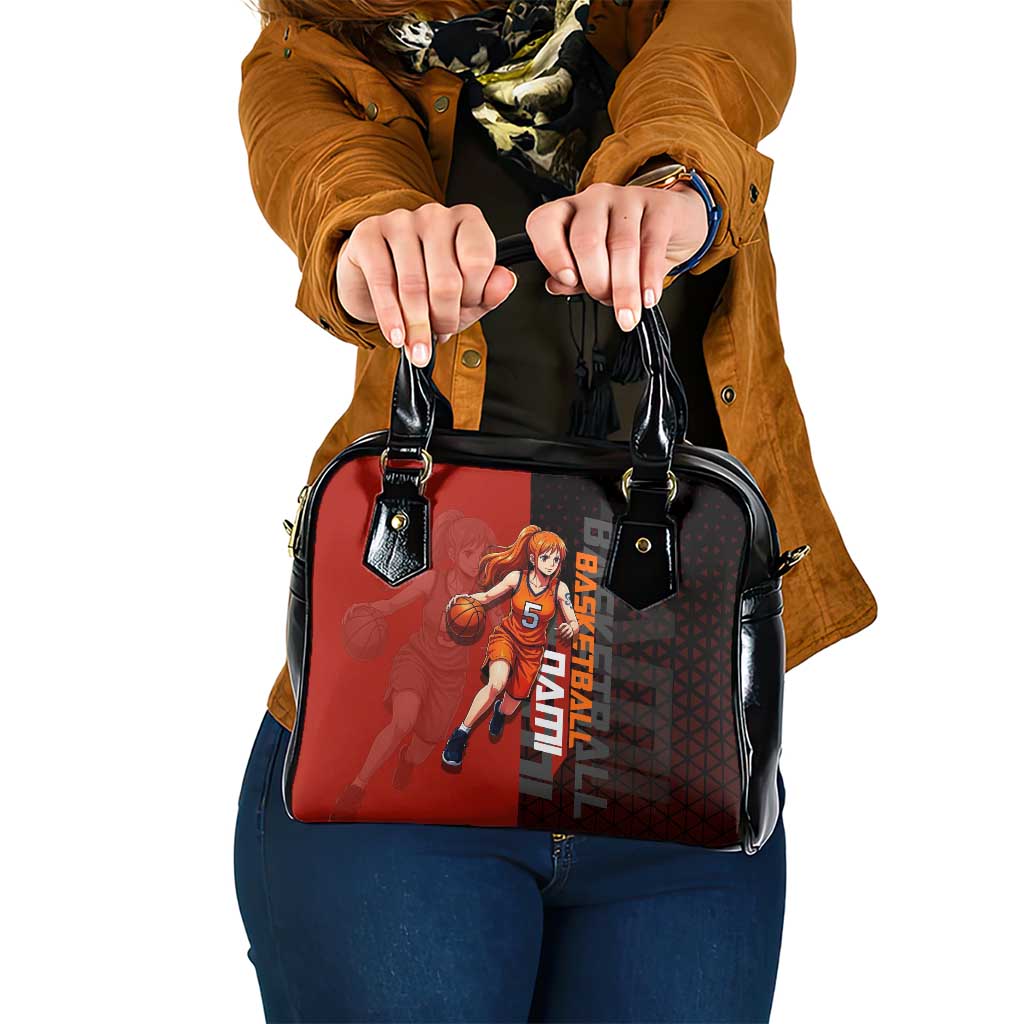 Nami One Piece Basketball Theme Red and Black Design Shoulder Handbag with Action Pose and Straw Hat Logo - The Mazicc