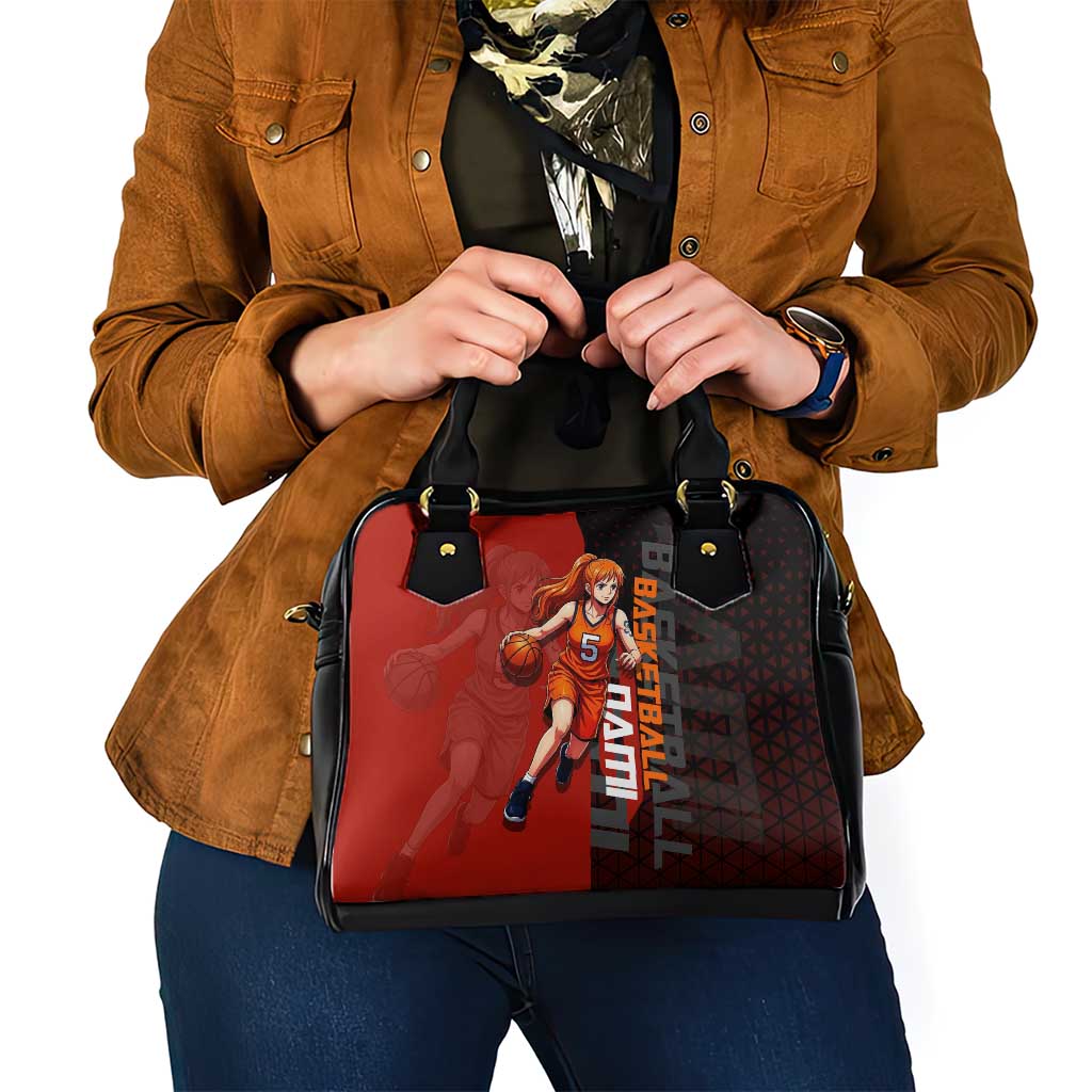 Nami One Piece Basketball Theme Red and Black Design Shoulder Handbag with Action Pose and Straw Hat Logo - The Mazicc