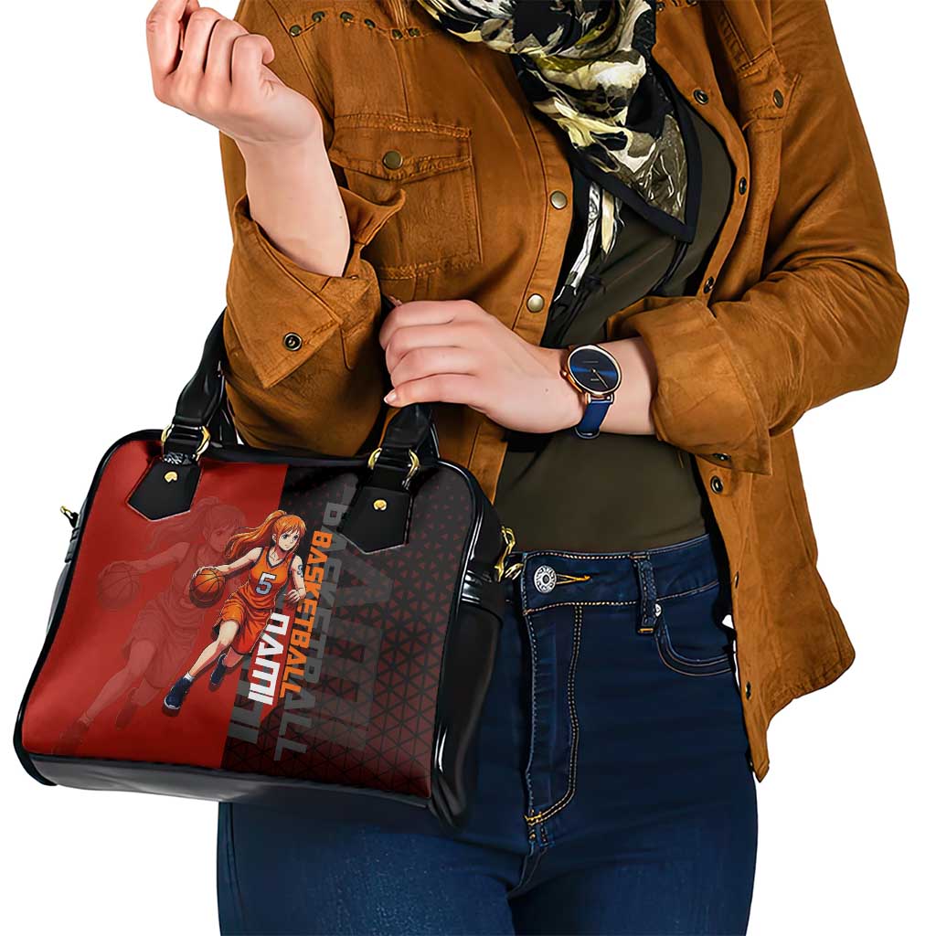 Nami One Piece Basketball Theme Red and Black Design Shoulder Handbag with Action Pose and Straw Hat Logo - The Mazicc