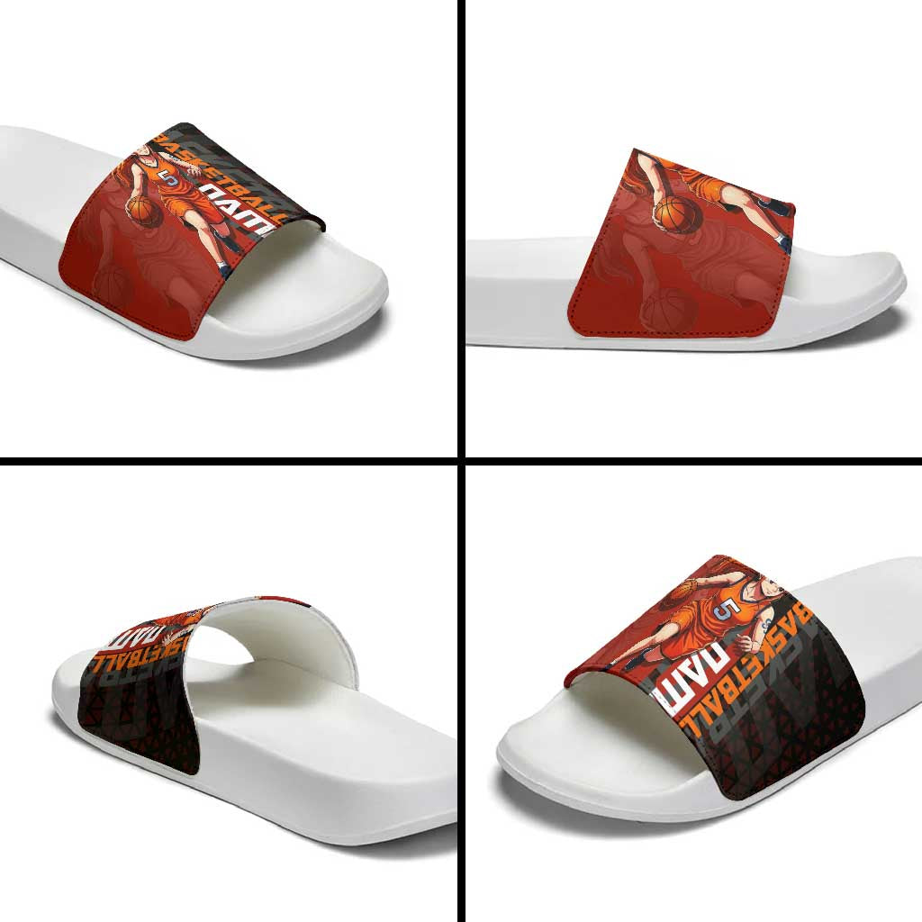 Nami One Piece Basketball Theme Red and Black Design Slide Sandals with Action Pose and Straw Hat Logo - The Mazicc