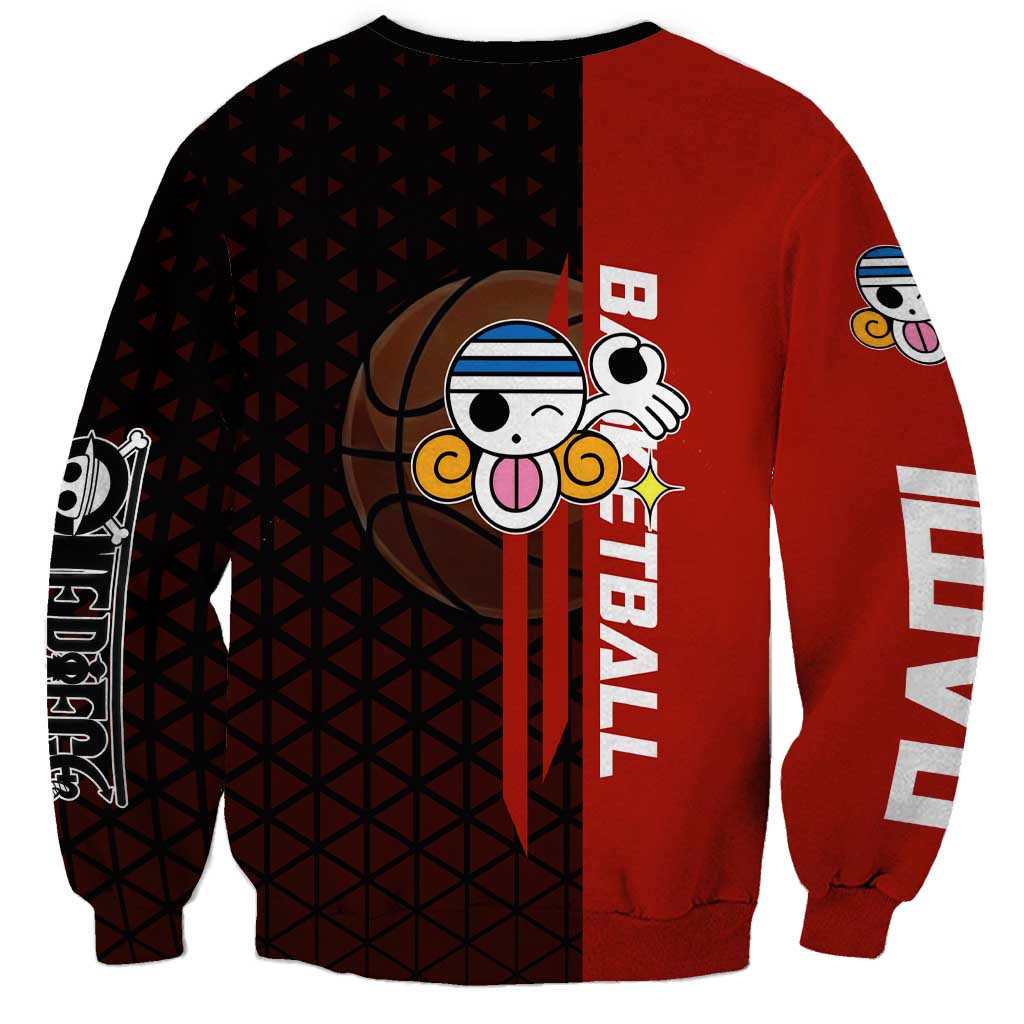 Nami One Piece Basketball Theme Red and Black Design Sweatshirt with Action Pose and Straw Hat Logo - The Mazicc