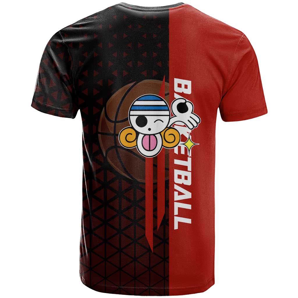 Nami One Piece Basketball Theme Red and Black Design T Shirt with Action Pose and Straw Hat Logo - The Mazicc