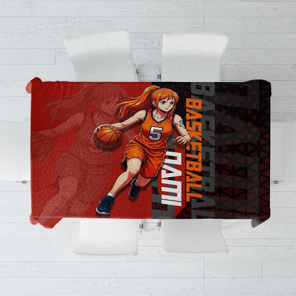 Nami One Piece Basketball Theme Red and Black Design Tablecloth with Action Pose and Straw Hat Logo - The Mazicc