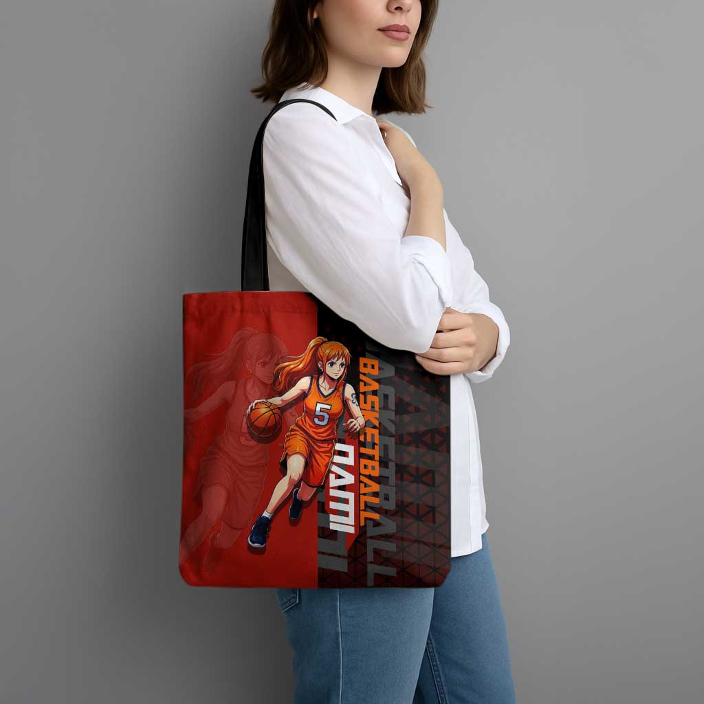 Nami One Piece Basketball Theme Red and Black Design Tote Bag with Action Pose and Straw Hat Logo - The Mazicc