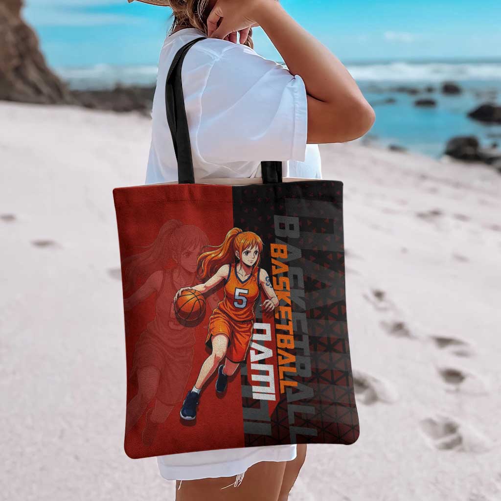 Nami One Piece Basketball Theme Red and Black Design Tote Bag with Action Pose and Straw Hat Logo - The Mazicc