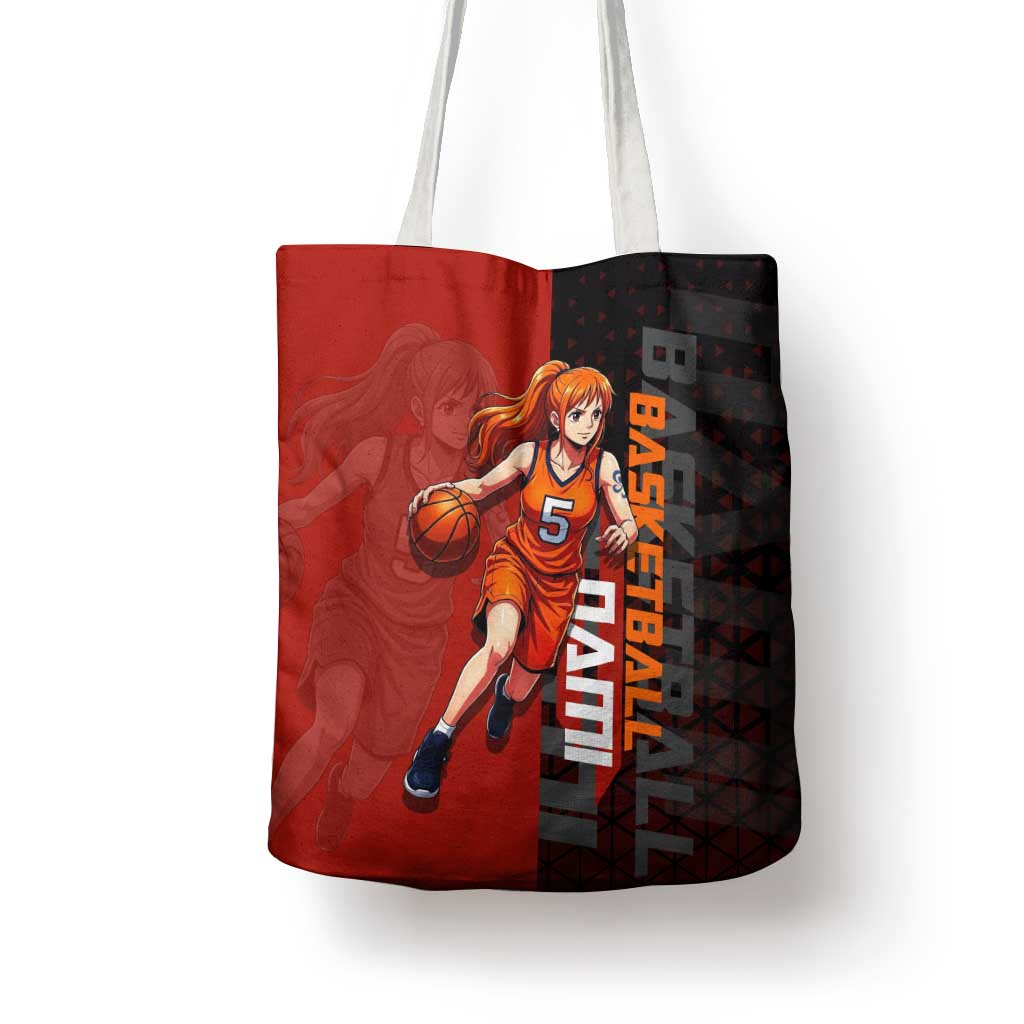 Nami One Piece Basketball Theme Red and Black Design Tote Bag with Action Pose and Straw Hat Logo - The Mazicc