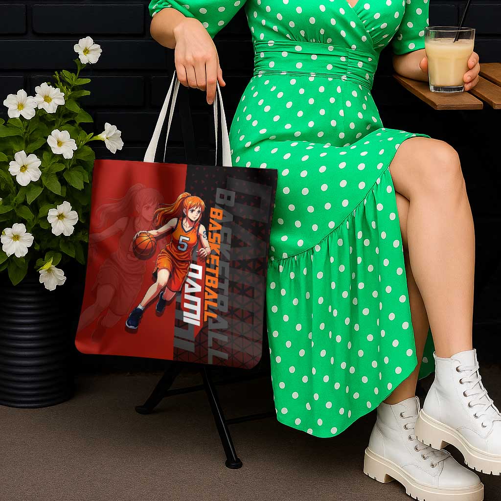 Nami One Piece Basketball Theme Red and Black Design Tote Bag with Action Pose and Straw Hat Logo - The Mazicc
