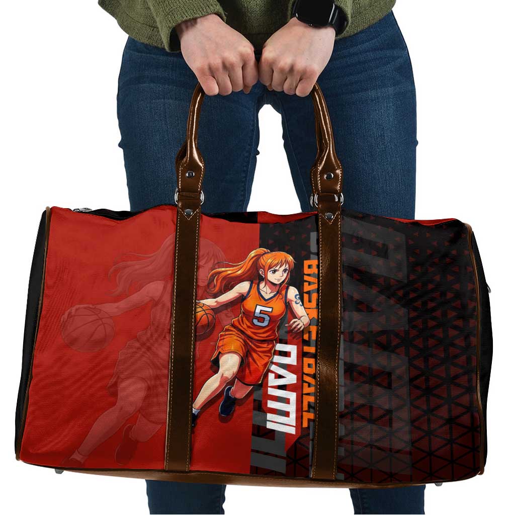 Nami One Piece Basketball Theme Red and Black Design Travel Bag with Action Pose and Straw Hat Logo - The Mazicc