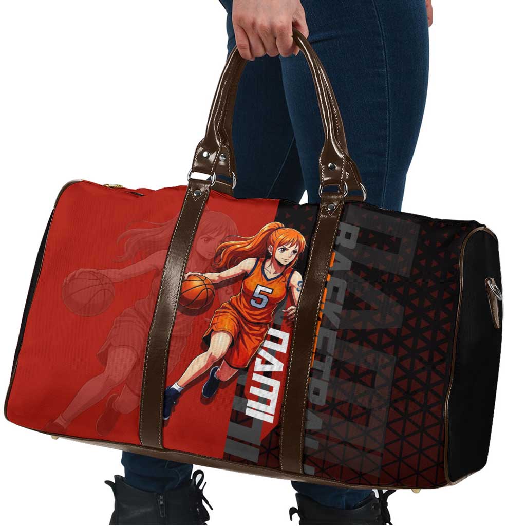 Nami One Piece Basketball Theme Red and Black Design Travel Bag with Action Pose and Straw Hat Logo - The Mazicc