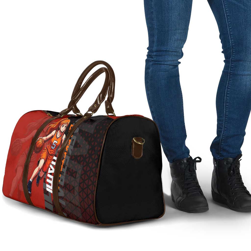 Nami One Piece Basketball Theme Red and Black Design Travel Bag with Action Pose and Straw Hat Logo - The Mazicc