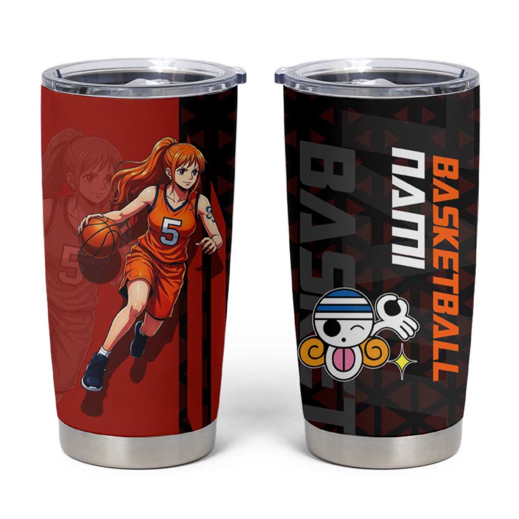 Nami One Piece Basketball Theme Red and Black Design Tumbler Cup with Action Pose and Straw Hat Logo - The Mazicc