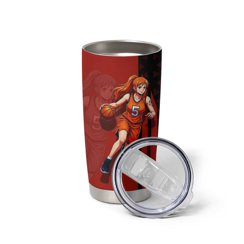 Nami One Piece Basketball Theme Red and Black Design Tumbler Cup with Action Pose and Straw Hat Logo - The Mazicc