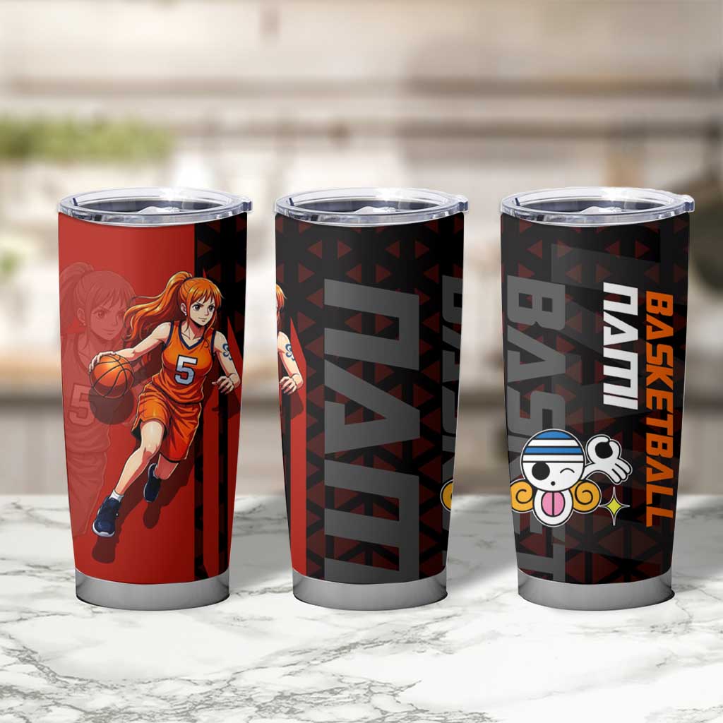 Nami One Piece Basketball Theme Red and Black Design Tumbler Cup with Action Pose and Straw Hat Logo - The Mazicc