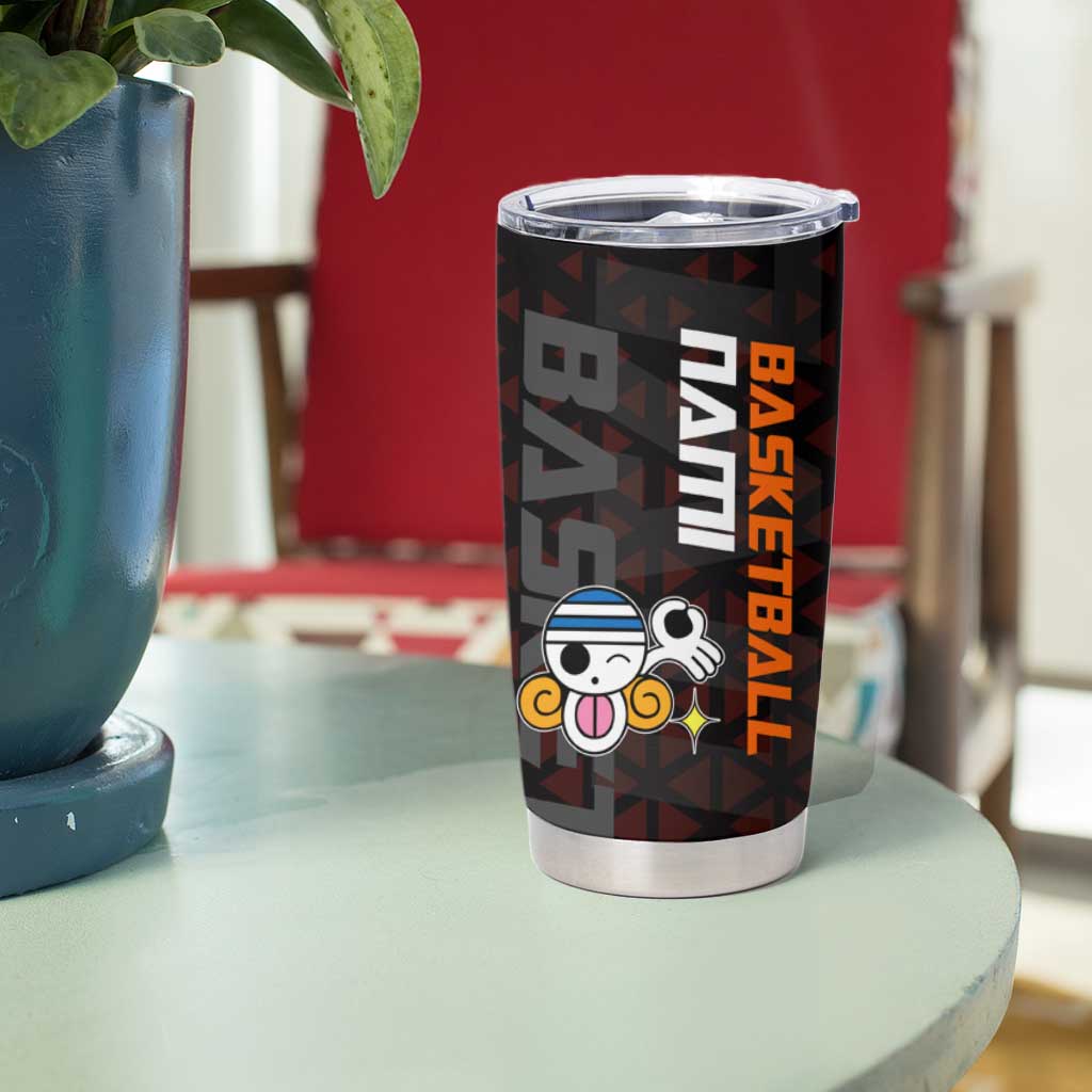 Nami One Piece Basketball Theme Red and Black Design Tumbler Cup with Action Pose and Straw Hat Logo - The Mazicc