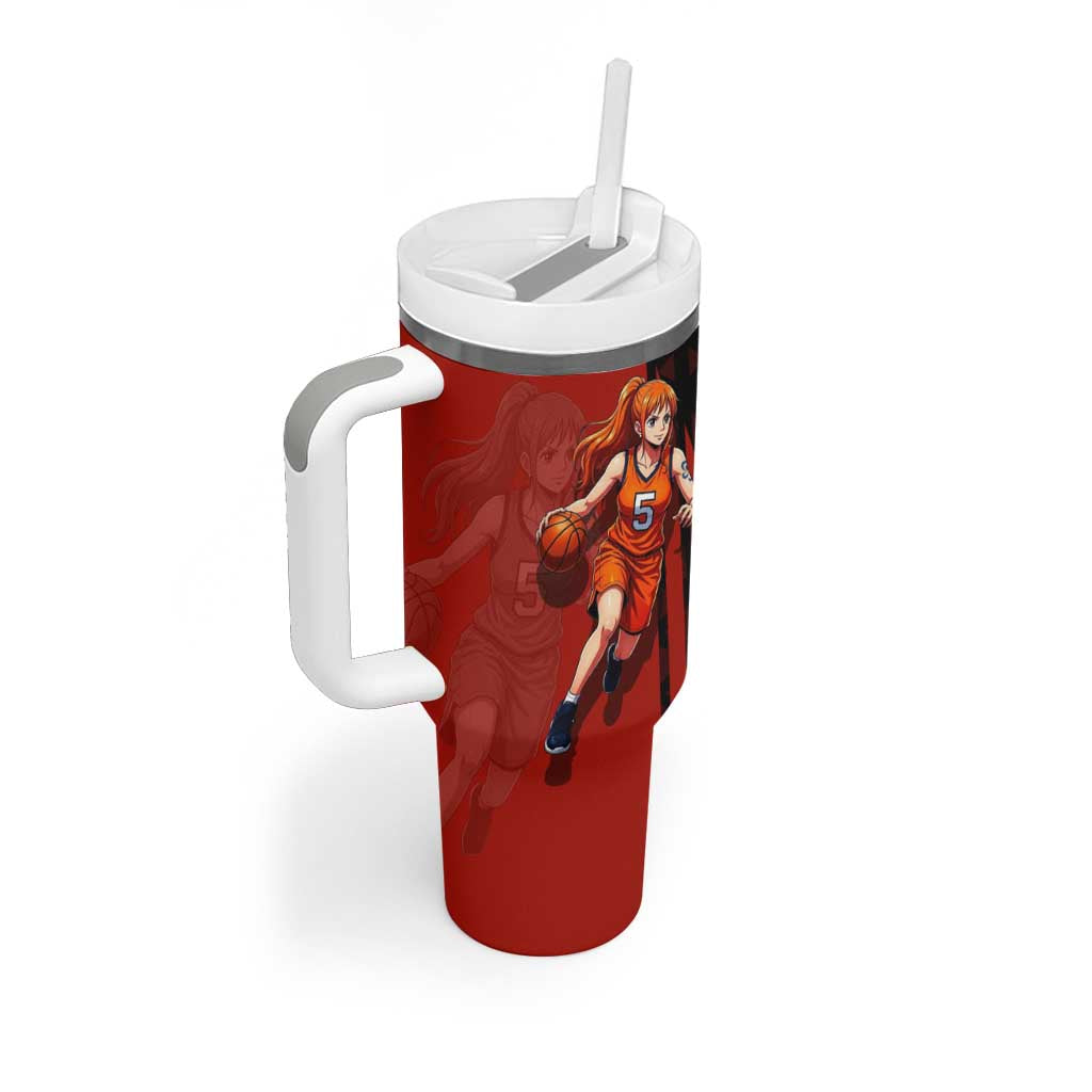 Nami One Piece Basketball Theme Red and Black Design Tumbler With Handle with Action Pose and Straw Hat Logo - The Mazicc