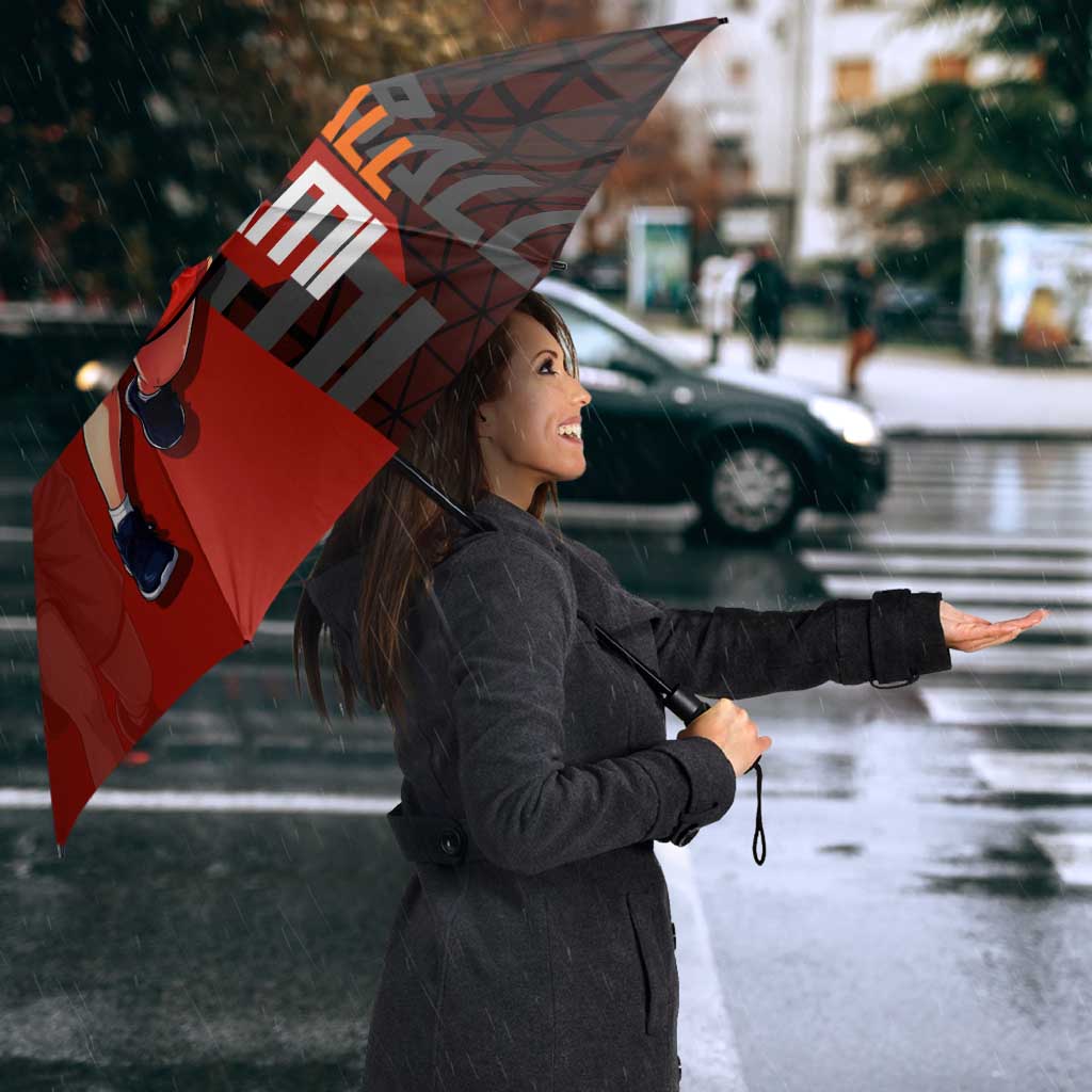 Nami One Piece Basketball Theme Red and Black Design Umbrella with Action Pose and Straw Hat Logo - The Mazicc